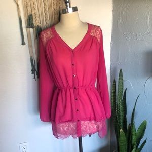 Charming Charlie’s cinch waist pink blouse